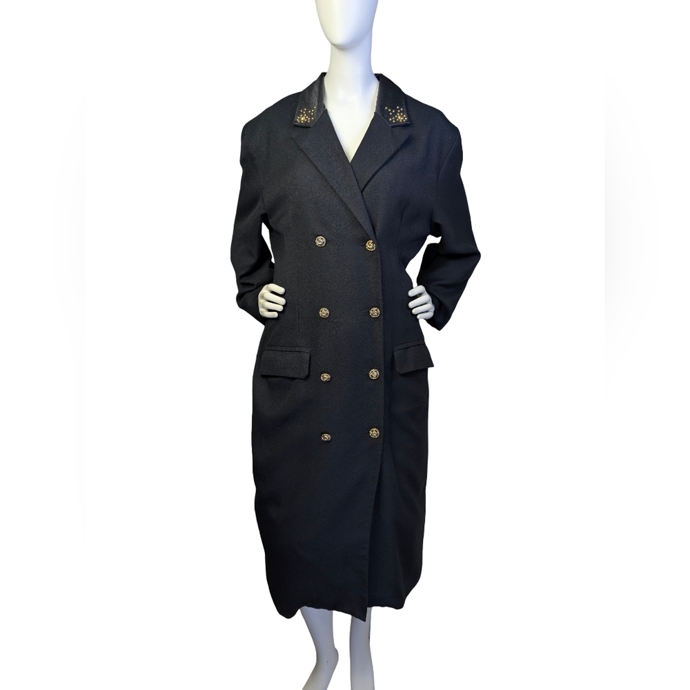 Vintage Aimée Made in Canada Black Double Breasted Blazer Coat With Gold Studs